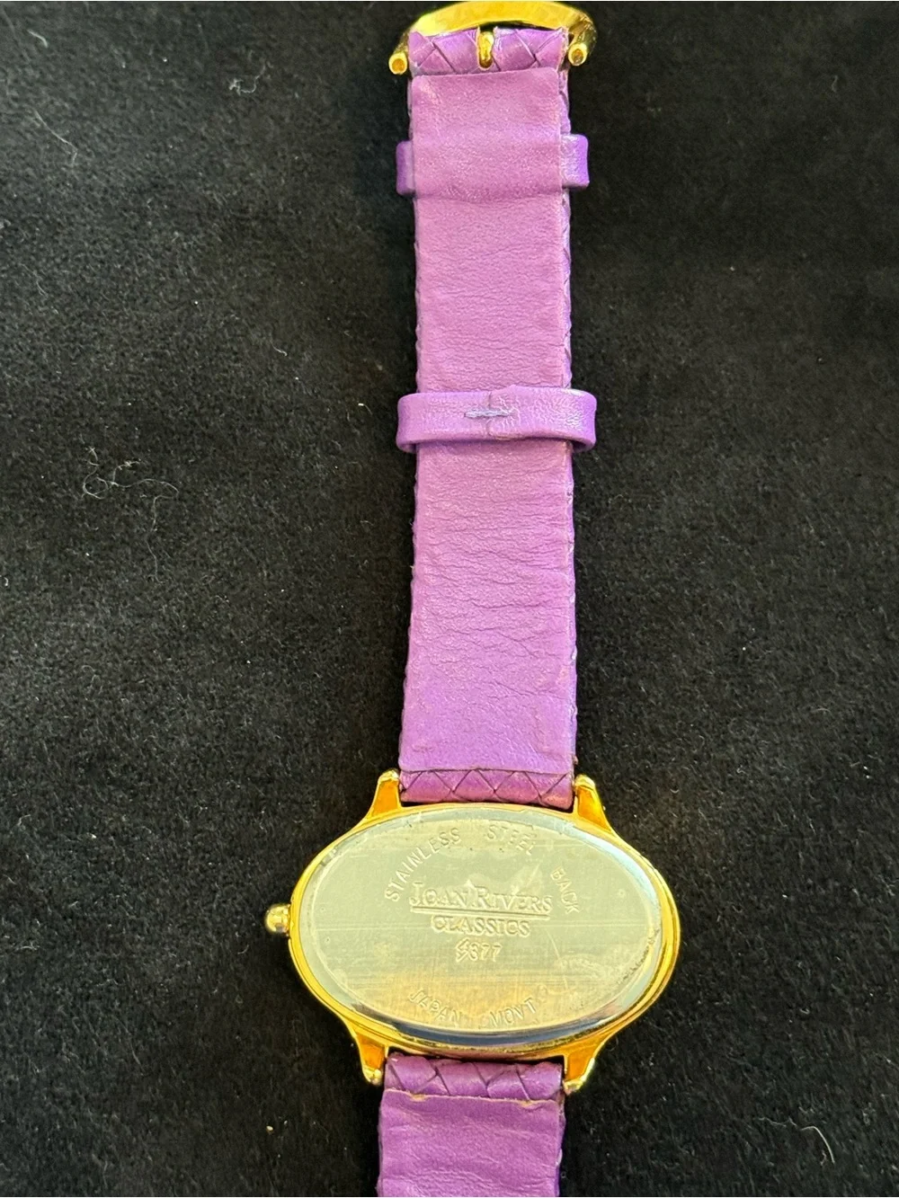 JOAN RIVERS CLASSICS Women’s Quartz Oval Gold Tone Purple Dial Leather Watch